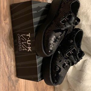 TUK black sequin and velvet Camo creepers!